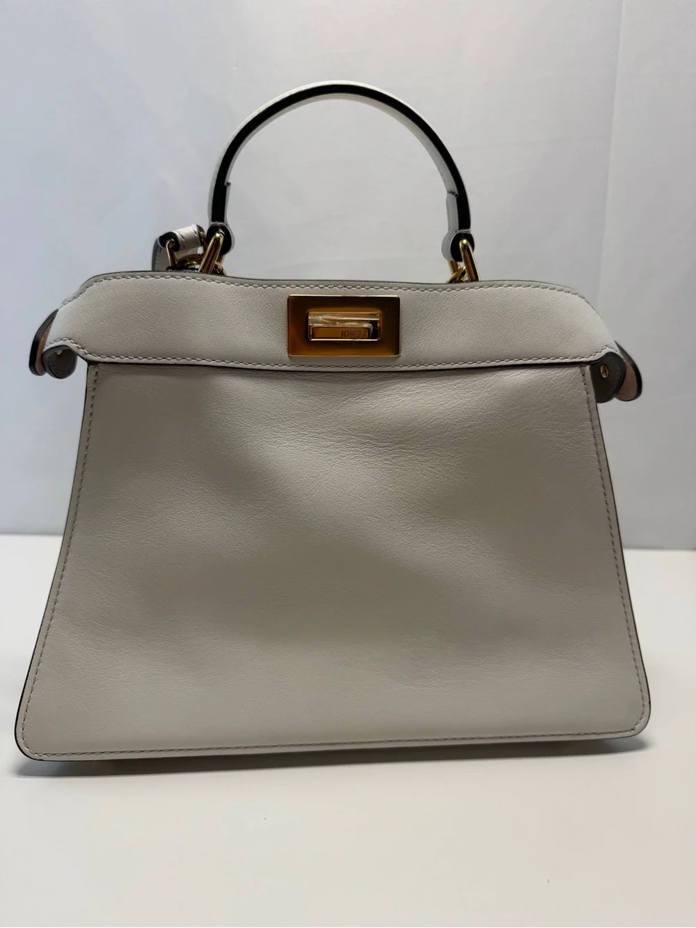 Fendi White Leather Top-Handle Satchel with Gold Hardware